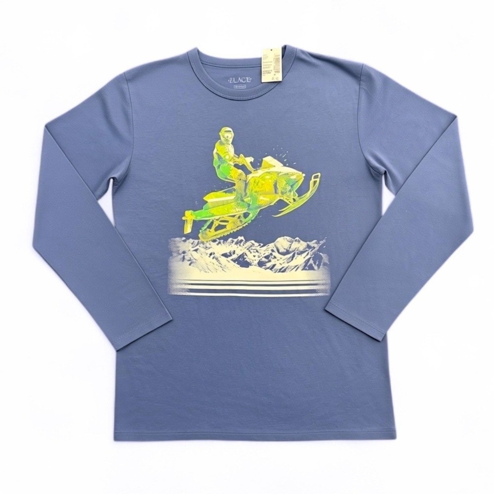 The Childrens Place Boys XL 14 Blue Snowmobile Graphic Long Sleeve T-Shirt NWT